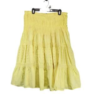 Speed Control Yellow Tiered Midi Skirt Plus Sz 3X Elastic Waist Smocked Peasant